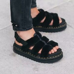 Dr. Martens YELENA FLUFFY Black Sandals US Size 5